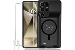 KCKEBLM Battery Case for Galaxy S24 Ultra,Upgraded 12000mAh Rechargeable Portable Extended Battery Pack Supported Qi Wireless Charging Case Compatible with Galaxy S24 Ultra(6.8 inches) Charging Case-Black