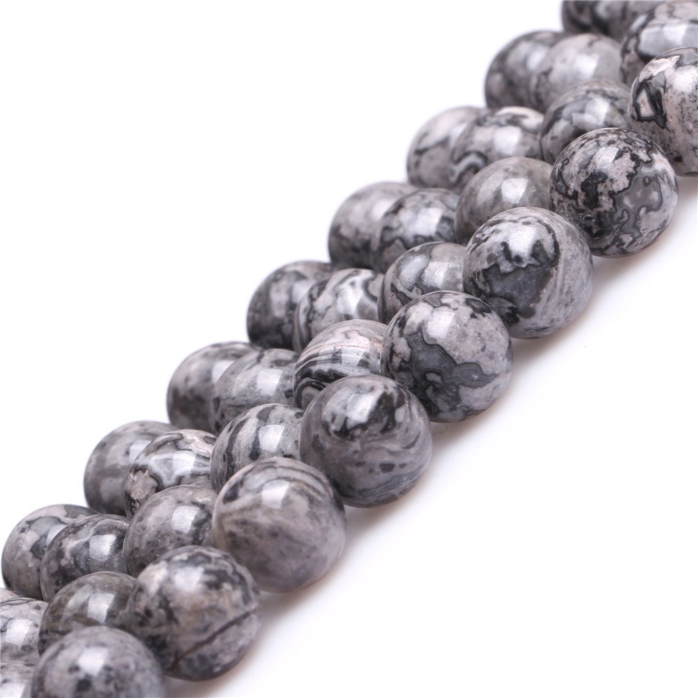 10mm Gray Silver Crazy Agate Semi Precious Gemstone Round Loose Beads for Jewellery Making DIY Handmade Craft Supplies 15"