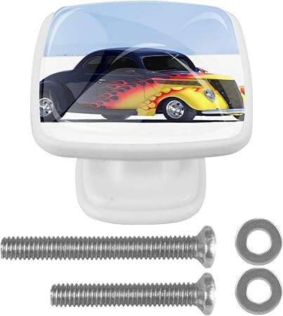 Perillas y manijas del gabinete Coche retro amarillo Perillas de