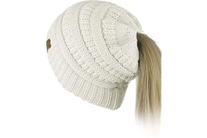 Messy Bun Hat Beanie (White) CC Quality Knit