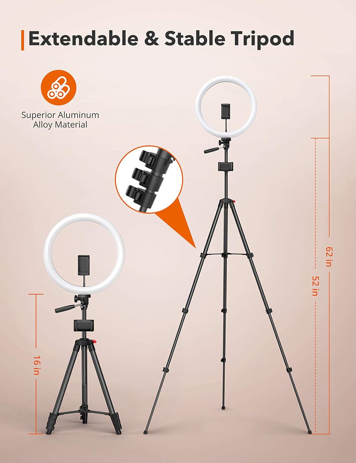 TaoTronics 12" Selfie Ring Light with 3 Color Modes, 10 Adjustable Brightness, 61“ Extendable Tripod Stand, 2 Phone Holders, Bluetooth Remote Shutter for Photography/Makeup/Live Stream/YouTube/Vlogs : Camera & Photo