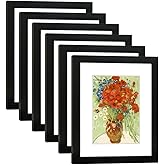 DEKWINN 8x10 Picture Frame Set of 6 with Real Glass for Pictures 5x7 with Mat or 8x10 Without Mat, Wall Gallery or Tabletop display Photo Frames in Black