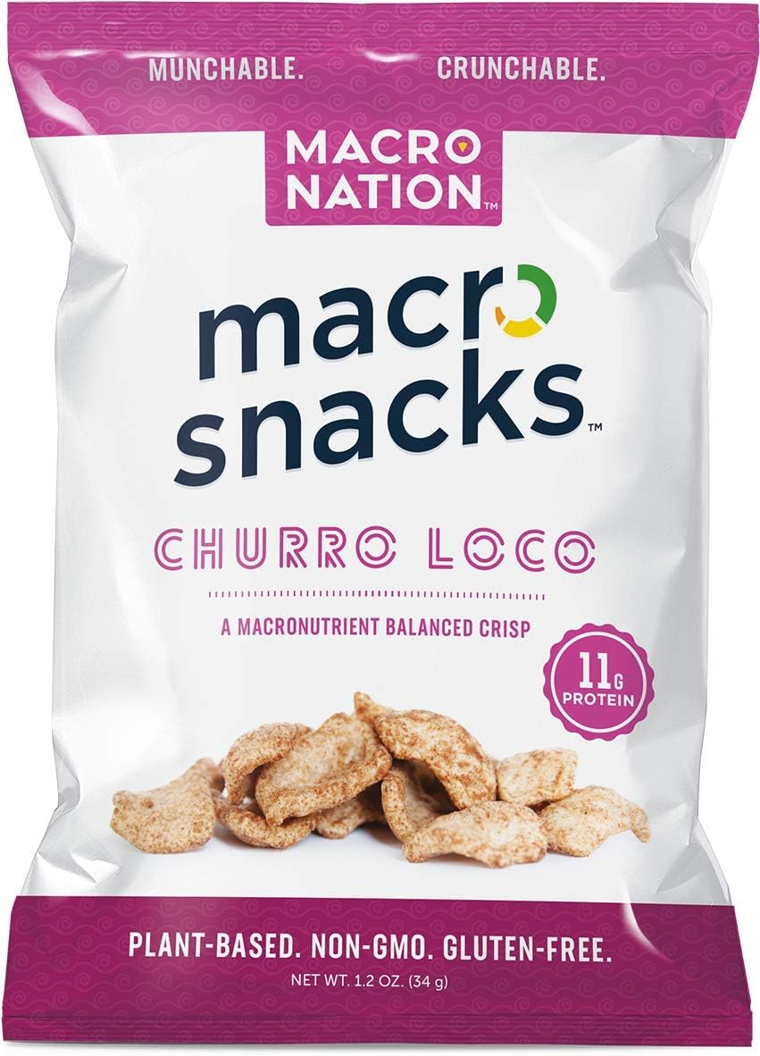 Macro Snacks Macronutrient Balanced Chips, 45% Carbohydrates, 30% Protein, 25% Fat - Vegan, Gluten Free, Kosher, Non GMO, Kosher, 6 Pack Multiple Varieties by BrandBold (Churro Loco, 6)