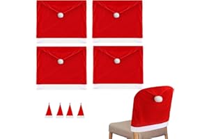 VADOO Christmas Chair Covers, 4pc Santa Hat Dining Chair Slipcovers Xmas Chair Back Covers with 4 Pcs Silverware Holders Dinner Table Decorations for Christmas Holiday Festival Party