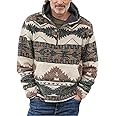 chouyatou Men's Tribal Aztec Printed 1/4 Zip Fuzzy Sherpa Pullover Sweatshirt Hoodie