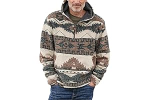 chouyatou Men's Tribal Aztec Printed 1/4 Zip Fuzzy Sherpa Pullover Sweatshirt Hoodie