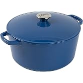 Lodge 5 Quart Elements Enamel Cast Iron Dutch Oven - Denim | 5 Qt Elements Enamel Cast Iron Dutch Oven for Everyday Braising,