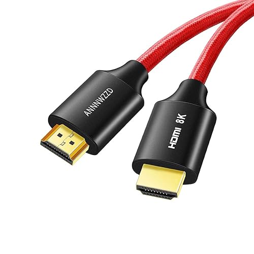 ANNNWZZD 8K HDMI Cable 3FT, High Speed HDMI (Red Braided Cord