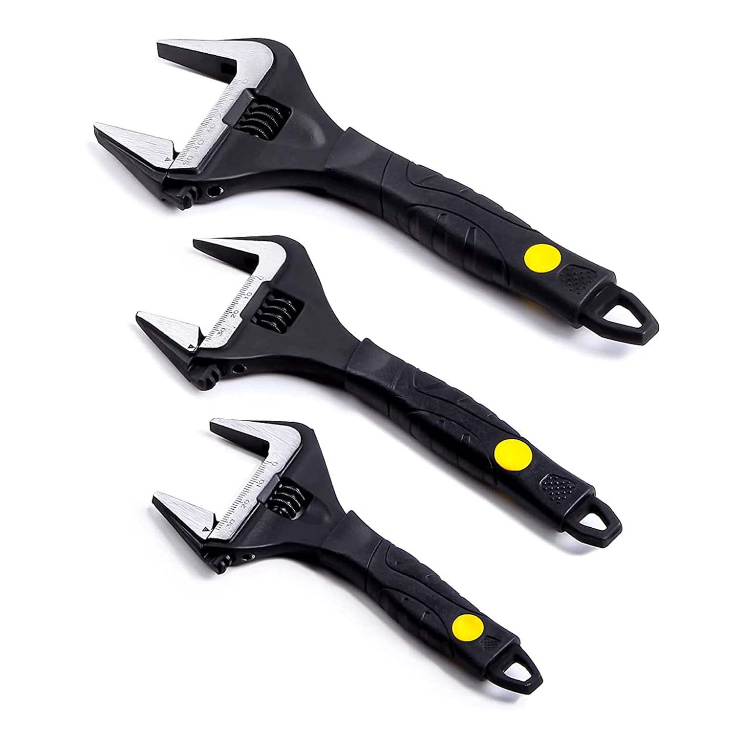 Sharp-tec Adjustable Spanner Set, Wide Jaw Opening Adjustable Wrench, Heavy-Duty Plumbing Tools for Plumbers, 6''+8''+10'', Black,chrome