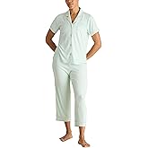 BCBGMAXAZRIA womens Ribbed Pajama Set Short Sleeve Notch Collar With Pants