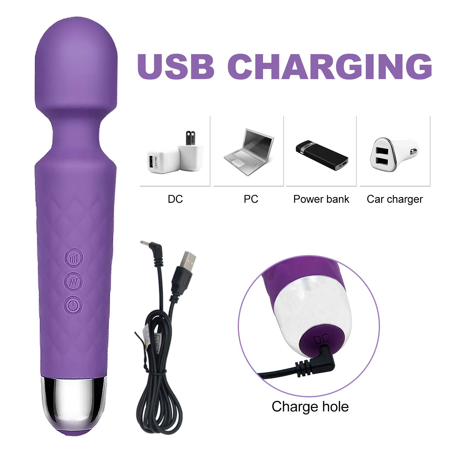 MELO Electric Vibrator Wand Massager, Rechargeable with 28 Powerful Modes Multi-speed Wand, Wireless Adult Sex Toy, Power Vibrator Wand Massager for Couple Women