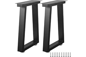 ALLCOS 16 Inch Metal Bench Legs Steel Coffee Table Legs Heavy Duty Trapezoid Furniture Desk Chair Legs, Set of 2, Black