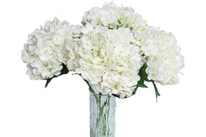 4pcs Real Touch Hydrangea Artificial Flowers, White Fake Hydrangea Flowers, 21" Large Natural Lifelike Hydrangea Faux Flower 
