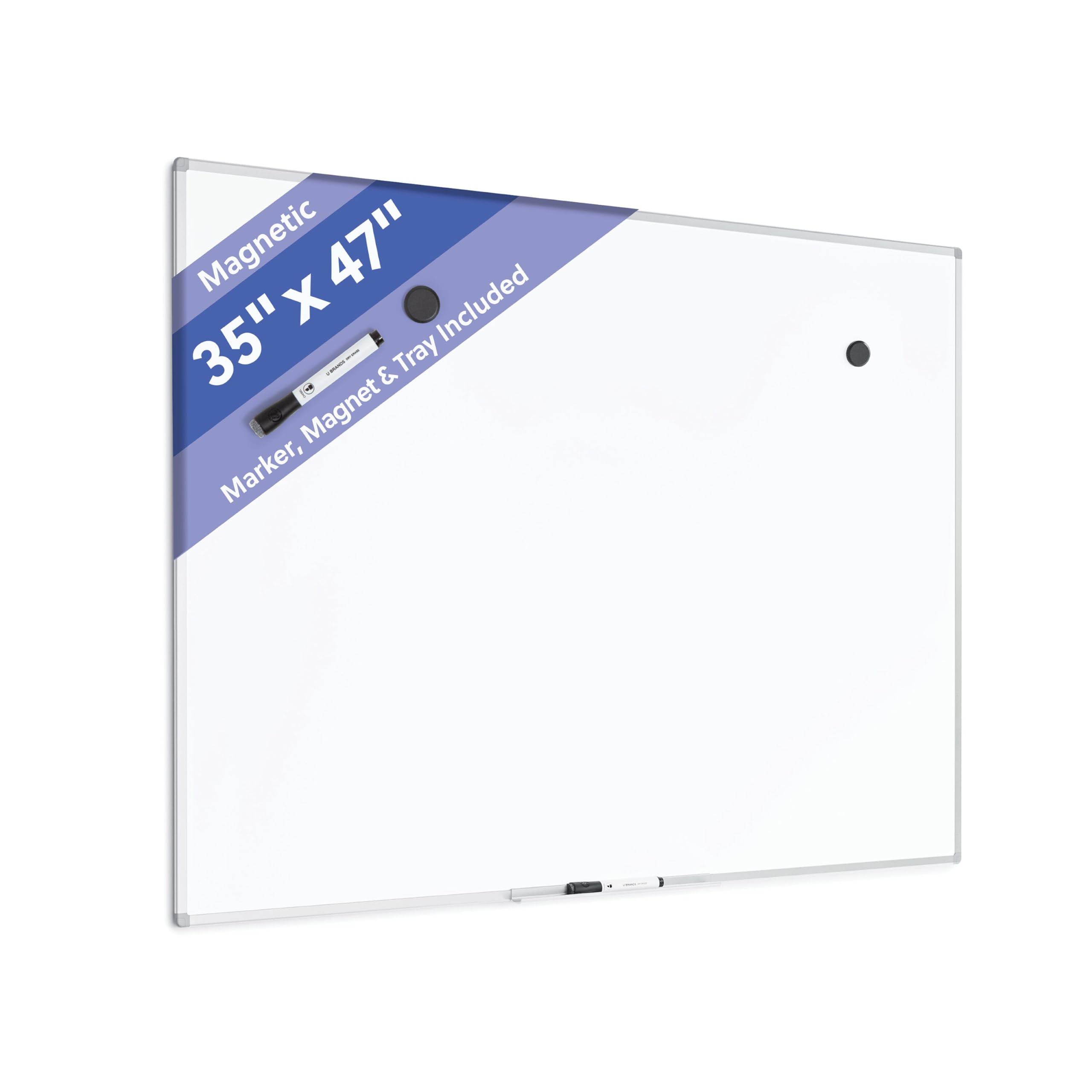 Photo 1 of U Brands Magnetic Whiteboard, 36" x 48", Slim Aluminum Frame, Includes Dry Erase Marker, Magnet, and Clip-On Tray