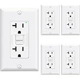 ELEGRP GFCI Outlet 20 Amp, Self-Test GFI Electrical Outlet with Narrow Design, GFCI Receptacle with LED Indicator, UL Listed, White, Wall Plate Included, 5 Pack