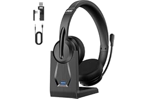 AOC Wireless Headset with Mic for Work for Clear Calls, Bluetooth V5.4 Headphones with Noise Cancelling Mic, USB A/C Dongle, 