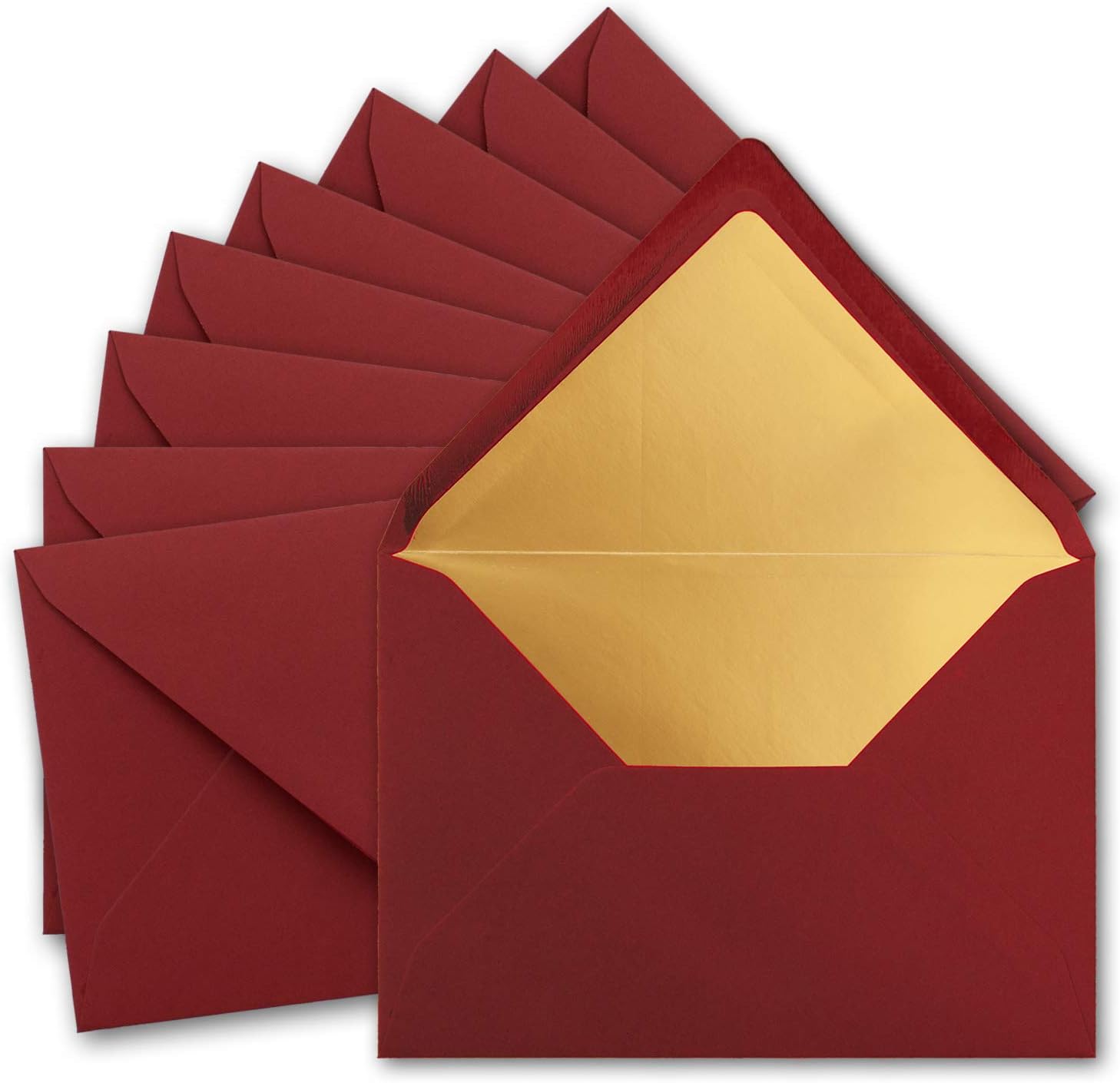 100 x metallic gold lined envelopes DIN C5, dark red, 156 x 220 mm, wet seal with pointed flap - FarbenFroh by Gustav Neuser