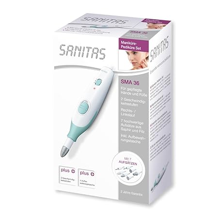 Sanitas SMA 36 Maniküre/Pediküre Set, für gepflegte Hände und Füße, 7 hochwertige Aufsätze