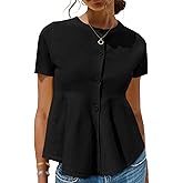 Saodimallsu Womens Short Sleeve Cardigans Ruffle Button Down Crew Neck Peplum Babydoll Knit Sweater Tops