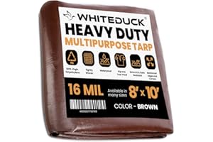 WHITEDUCK 8' x 10' Super Heavy Duty Poly Tarp Thick 16 Mil, Waterproof 100% UV Resistant Rip/Tear Proof Tarp w/Rustproof Grommets & Reinforced Edges (Finished Size: 7'6"x9'6")