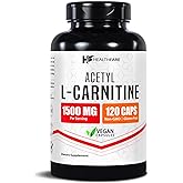 Healthfare L Carnitine Capsules 1500mg | High Potency (ALCAR) Supplement | 120 Acetyl L-Carnitine Vegetarian Pills | Energy & Wellness Support | Non-GMO, Gluten-Free | Made in USA