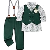 HOZIY Toddler Boy Clothes Suit Gentleman Outfits Formal Dress Shirt+Tie+Vest+Corsage+Suspender+Pants 6PCs Sets for 1-7 Years