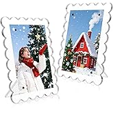 NEUREGY 2 PACK 5 x 7 Picture Frame, Acrylic Clear Scalloped Photo Frame with Magnetic Holder for Vertical and Horizontal, Magnetic Picture Frames for Refrigerator and Desktop Display