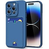 oakxco for iPhone 14 Pro Case with Card Holder, Cute Silicone Wallet Phone Case with Credit Card Slot, Soft Rubber Thin Slim Purse for Women Men with Shockproof Camera Cover Protection, Navy Blue