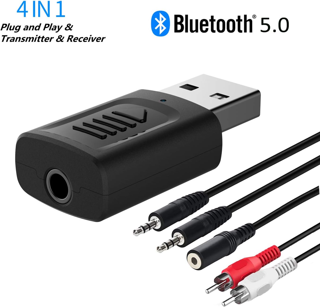 Bluetooth Audio Transmitter Receiver, Wireless Bluetooth V5.0 Adapter for TV PC Car Projector CD Player Speakers Headphones, 2-in-1 Bluetooth Audio Adapter for Car Home Stereo System