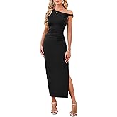 Doreyi Women's One Shoulder Sleeveless Ruched Maxi Dresses Slim Fitted Cocktail Formal Bodycon Dress