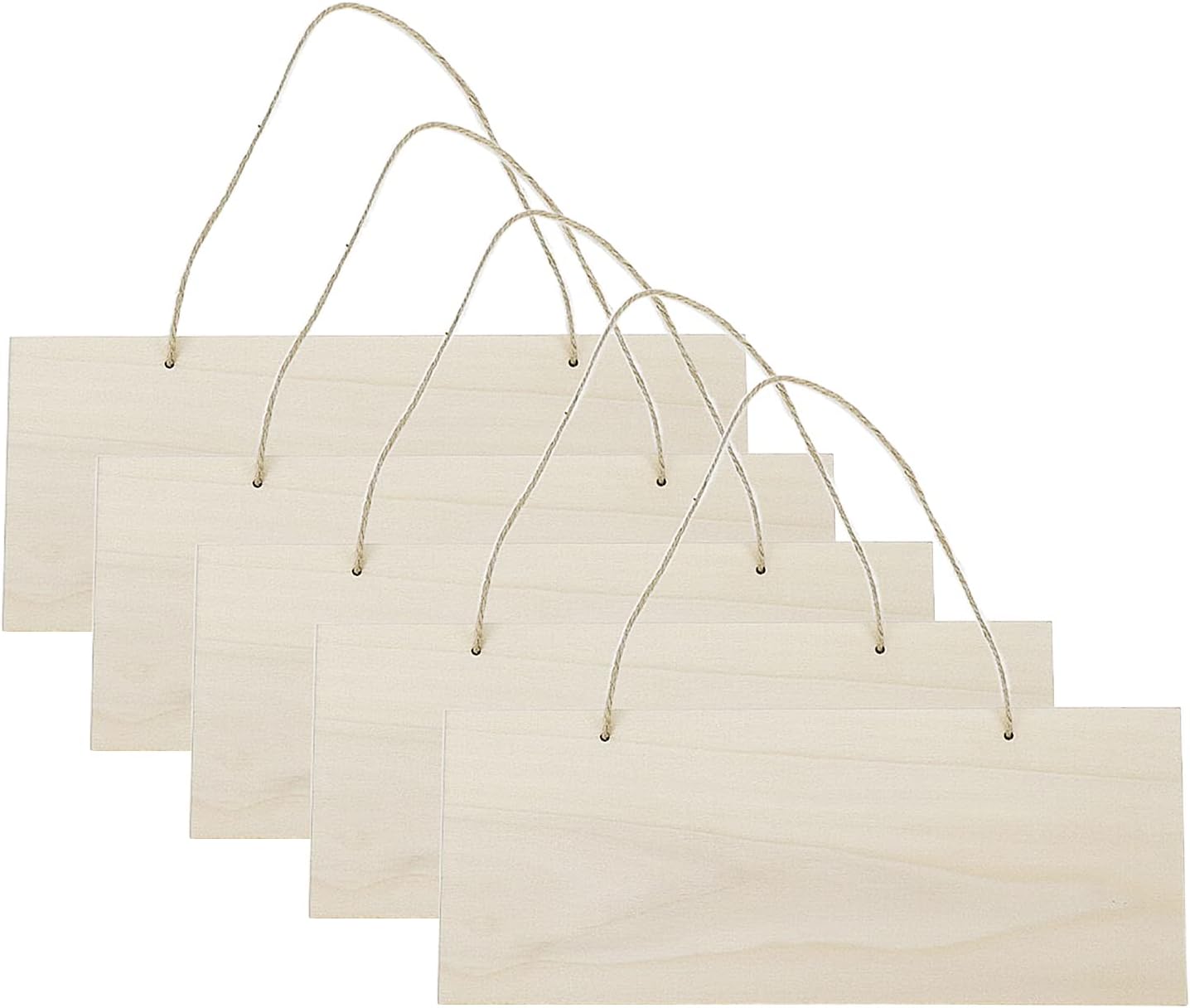 Plaques & Wall Art - LC LICTOP Unfinished Hanging Wood Sign Rectangle Blank Wooden Plaque Blank Hanging with Ropes 5pcs