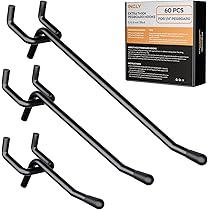 CuiCanfla 60-Pack J-Shape Pegboard Hooks – PVC, Black, For 1/4" Pegboard – Garage, Craft Room, Jewelry, Tool Organizer