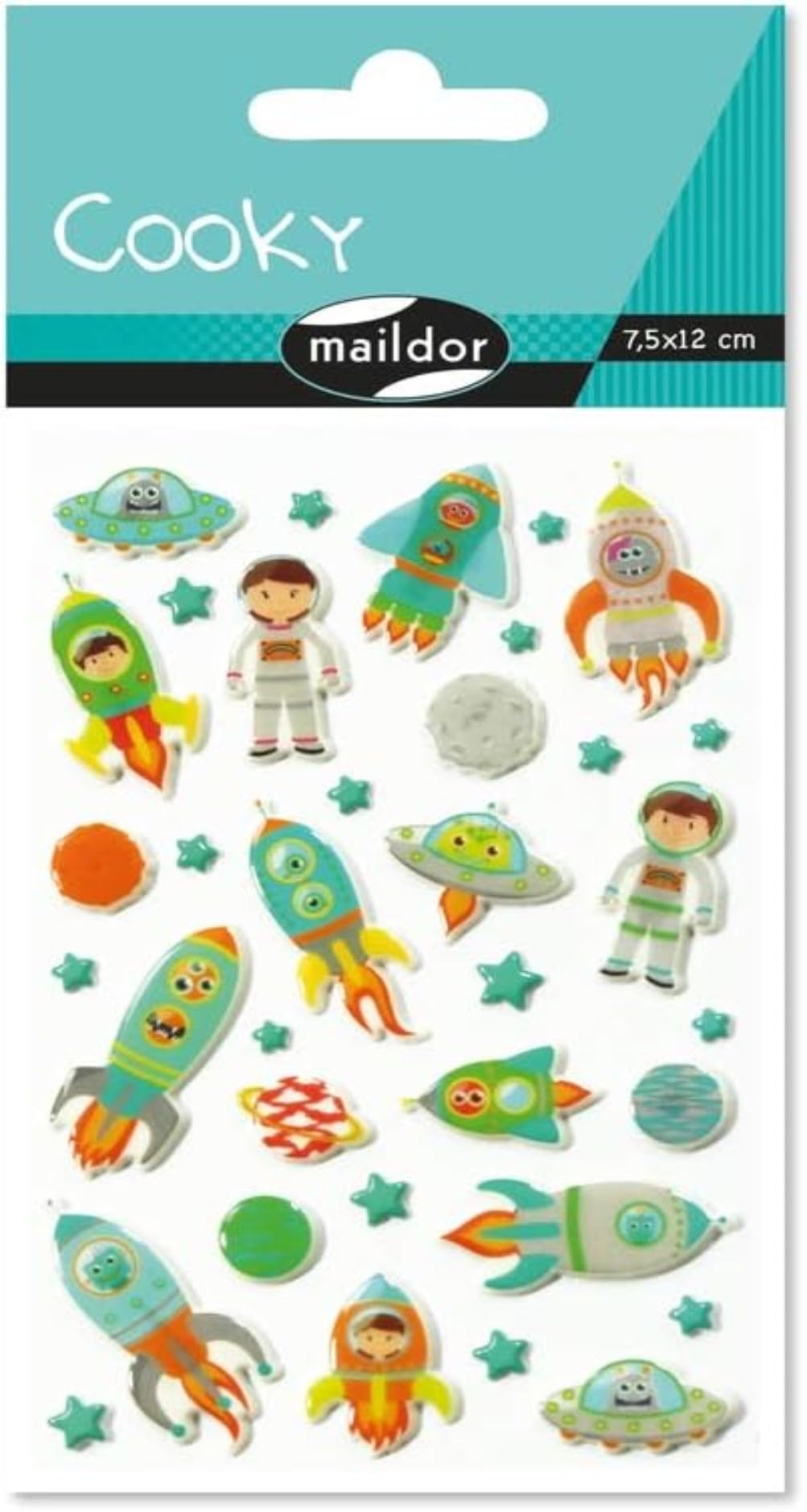 Maildor CY005O - Cooky 3D STICKERS - 1 sheet 12x8 cm - 35 stickers - SPACE ROCKETS THEME - Children's Arts and Crafts Accessories - Creative and Leisure