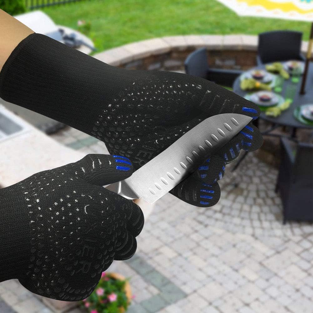 Yuxier Oven Gloves BBQ Grill Gloves 1472°F Extreme Heat Resistant Oven Mitts for Cooking, Grilling, Kitchen, Smoker Baking, Barbecue, Fireplace, Welding, Cutting (13.8inch, Black Gloves) : Sports & Outdoors
