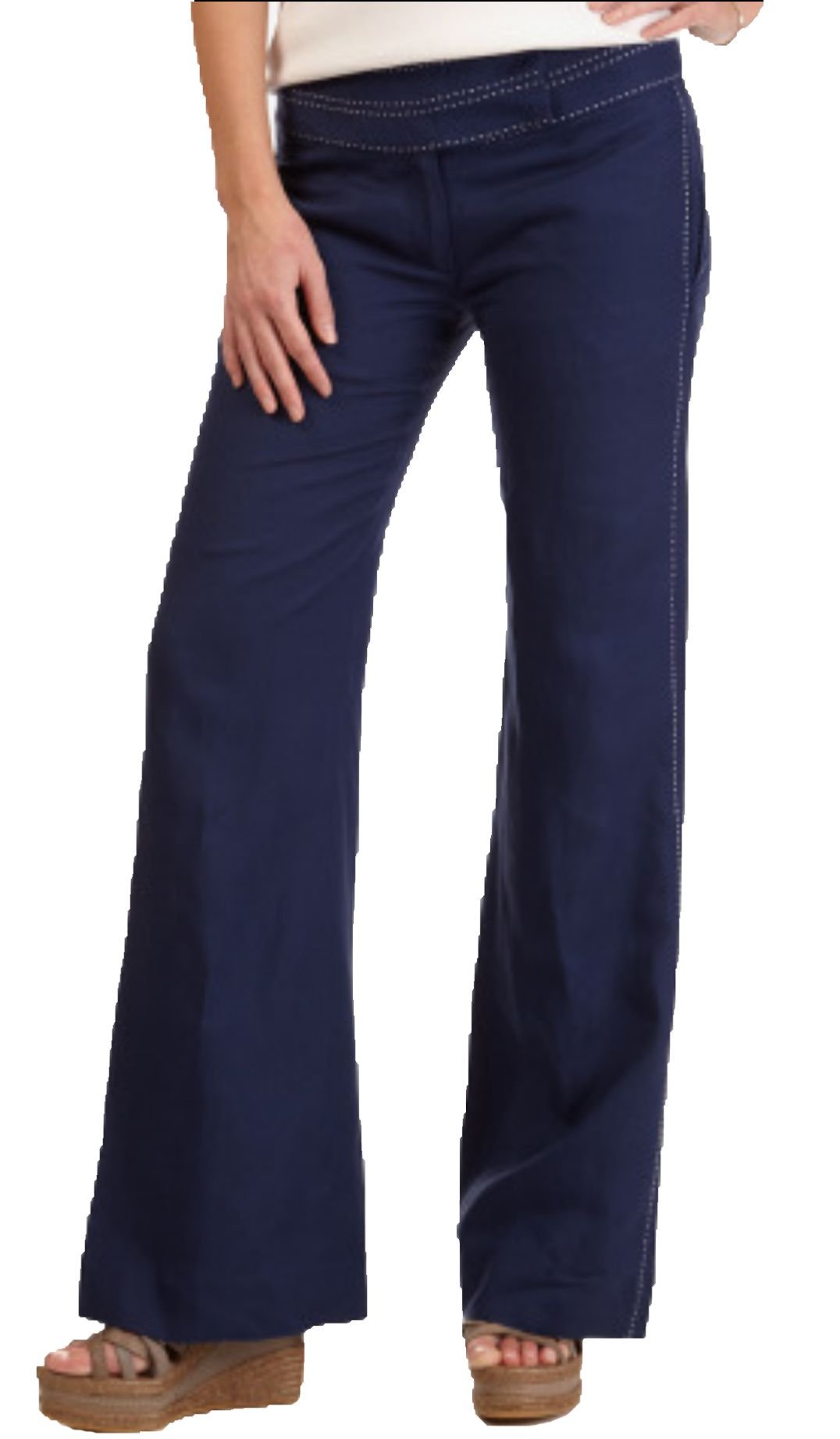 Nautica Womens Navy Blue Pick Stitch Linen Pants Nautical Fashions