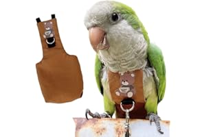 BARN ELEVEN Bird Diaper Harness Flight Suit Clothes, Parrot Flight Suit with Leash for Parrot, Bird Flying Clothes with Rope and Handle for Outdoor Activities Training (Without Leash,Necked Parakeet)