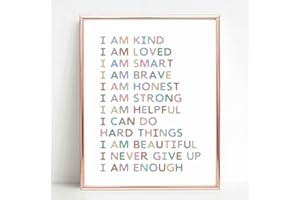 ZEARPT Affirmations Art Print, Gift For Kids, Kid Affirmations Wall Decor, Playroom Decor, Kids Bedroom Decor, I Am Kind I Am Enough, Nursery Decor Print, Colorful Wall Art, UNFRAMED (11X14 INCH)