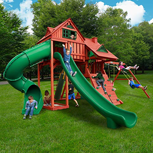 Gorilla Playsets 010044 Sun Palace Deluxe Wood Swing Set with 2 Slides