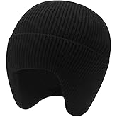 HOTAHO Mens Winter Hat with Ear Flaps, Warm Earflap Beanie for Men Women, Stretchy Unisex Knitted Hat for Cold Weather