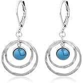 Turquoise Earrings for Women Circle Leverback Earrings with Teal Gemstone Drop Boho Style for Western Jewelry