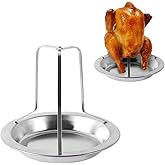 BBQ Chicken Grill Roaster Rack, Folding Stainless Steel Beer Can Chicken Holder, Cooking Rack with Drip Pan for Oven Barbecue