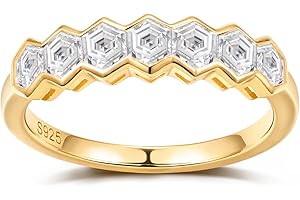 D Color VVS1 Clarity Moissanite Hexagonal Eternity Rings for Women, Solid 925 Sterling Silver, Stackable Wedding Band, Annive