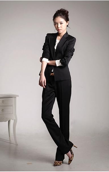 Amazon レディーススーツセット パンツスーツ J300 ｌ ブラック パンツスーツ 通販