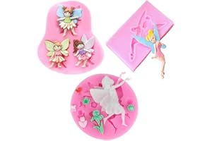 MOLDFUN 3Pcs/Set Flower Fairy Fondant Mold Angel with Wings Silicone Mold for Cupcake Cake Topper Decorating, Polymer Clay, Crafting, Resin Epoxy, Jewelry Making