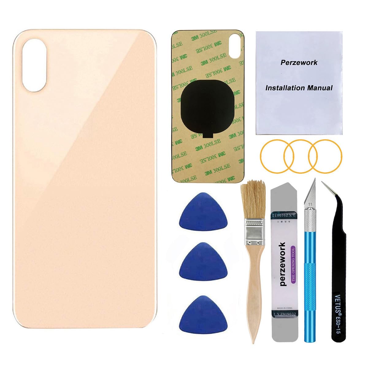 Photo 1 of Perzework OEM Rear Back Glass Replacement for iPhone Xs Max 6.5 inches with Reparing Toolkit and Pre-Installed Adhesive (Gold)