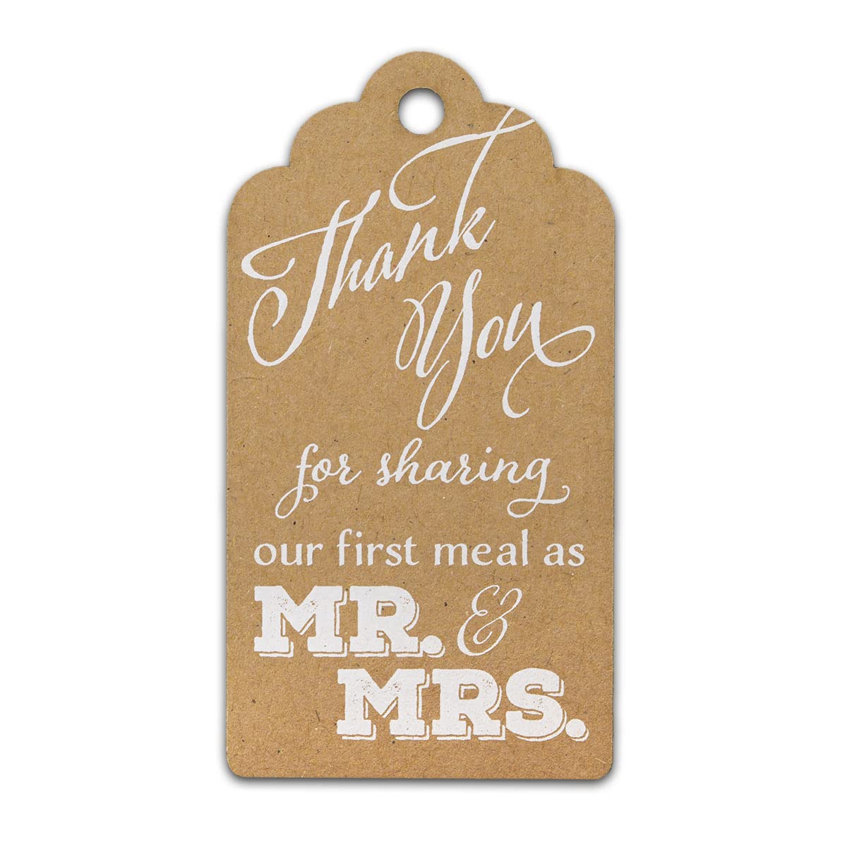 Summer-Ray 50pcs White Ink Printing Thank You for Sharing Our First Meal as Mr & Mrs Wedding Kraft Favour Gift Tags (Brown Kraft)