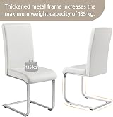 Yaheetech Dining Chairs Set of 2 Modern Leather High Back Chrome Legs White view 8