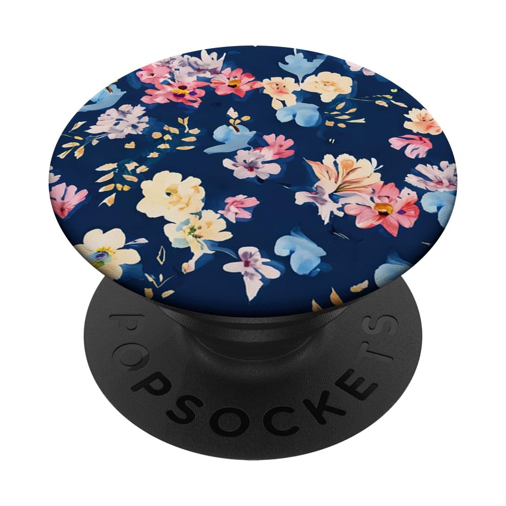 Colorful Flower Pattern on Blue #036 PopSockets Swappable PopGrip