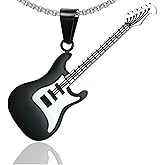 Xusamss Punk Stainless Steel Guitar Music Pendant Necklace,24inches Link Chain