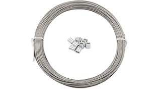 DGOL 100 ft 304 Stainless Steel Cable Wire Rope 1/16 inch (1.5 mm)， 92 lbs Fishing Leader Line 100ft with 10 pcs Sleeves Stops